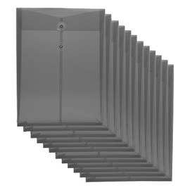 12PCS Plastic Envelopes File Folders for Documents - Grey, A4 Clear Document Folders with Snap Closure and String Tie, Letter Size, Reusable File Bags for School Home Work Office Organization