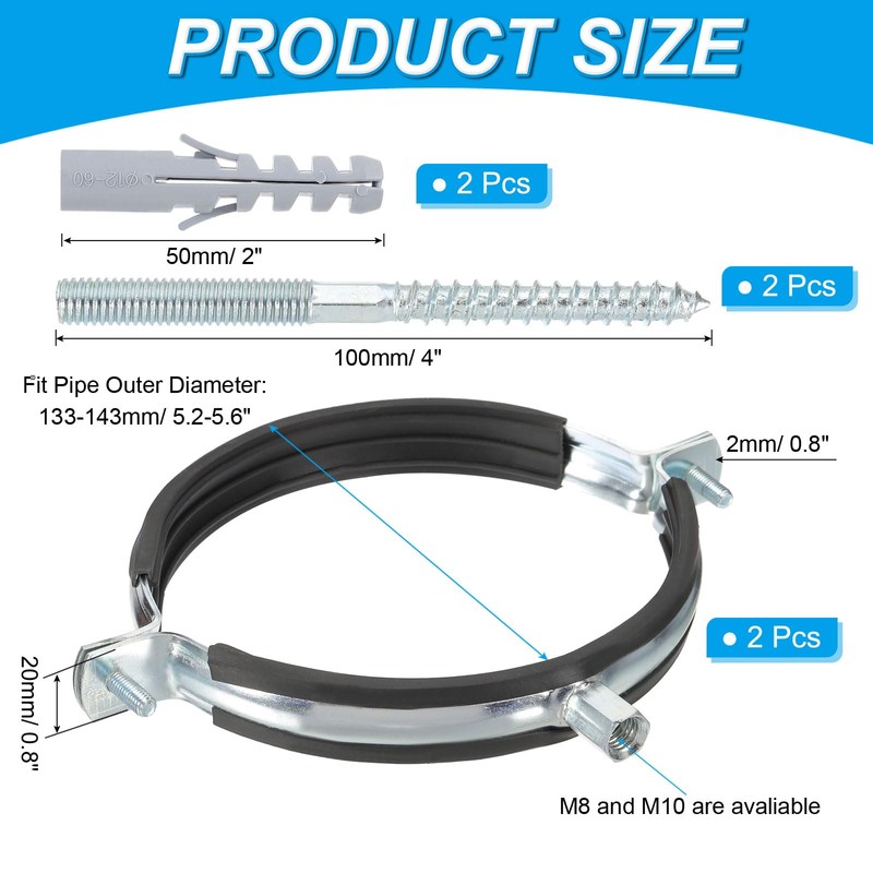 PATIKIL 5.2"-5.6"/133-143mm Split Ring Pipe Hanger, 2 Pcs Heavy Duty