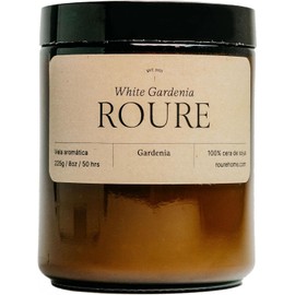 Vela Aromática ROURE "White Gardenia" (Gardenia) - ÚLTIMAS PIEZAS Cera de Soya Frasco Ámbar Mecha Madera, 225g 8oz