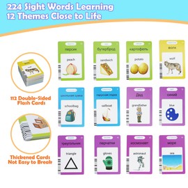 MAYAPHILOS Russian and English Bilingual Talking Flash Cards with 224 Sight Words Fun Russian Language Learning Toys for Kids, Audible Pocket Speech for Toddlers Preschool Birthday