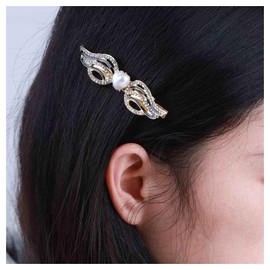 Andelaisi Vintage Crystal Wing Hair Clip Barrette Gold Angel Wing Pearl Hair Pins Clips Gold Pearl Rhinestone Barrette Head Clips Bride Pearl Hairclip Decorative Headwear Crystal Wedding Headpieces