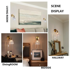 Sedelan Wall Sconce, Plug in Sconce Dimmable, Vintage Wall Lamp, Retro Wall Sconces Indoor, Glass Wall Lights for Bedroom Bathroom Hallway, Coffee Room Stairway, Mid Centruy Sconce Wall Lighting