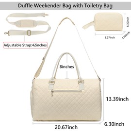 Gym Duffle Bag, Weekender Overnight Bags for Women with Shoe Compartment and Wet Pocket, Carry on Overnight Bag with Toiletry Bag for Travel Sport (Beige)