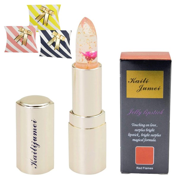 [np] [Initial Engraving] Kailijumei Flower Lip Tient Magic Color Lipstick with Gold Powder Flower Lip Balm Lipstick Jelly Lipstick (Initial: N, Red)