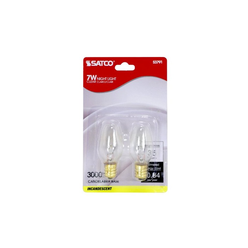Satco S3791 120V 2/Card Candelabra Base 7-Watt 7C7 Night Light