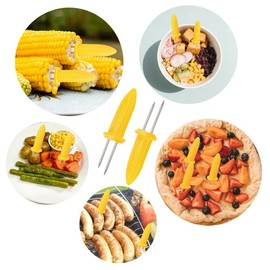 PEOUWNES 24 Pack Stainless Steel Corn Holders, Corn on The Grill, Corn on The Cob Skewers, Double Fork Sweet Corn Seat, Home & BBQ Cooking Fork