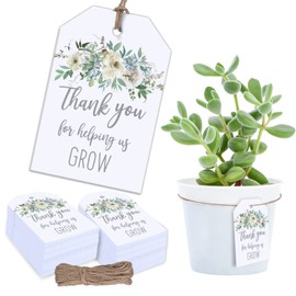 Whaline 100Pcs Thank You for Helping Us Grow Tags Greenery Favor Tags with Hemp Rope Watercolor Floral Teacher Appreciation Gift Tag Greenery Baby Shower Hanging Paper Labels for Party Supplies