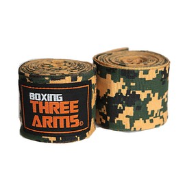 Three Arms Boxing Hand Wraps (2-Piece Set / Army Camo / 177.2 inches) with Moderate Stretch for a Secure Fit (for Kickboxing/Martial Arts, etc.) High Durability Fist Supporter for Men, Women, and