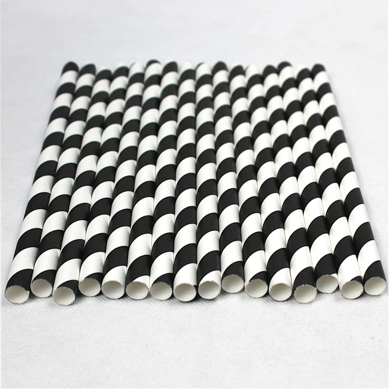 Black & White Striped Paper Straws (10mm x 200mm) -