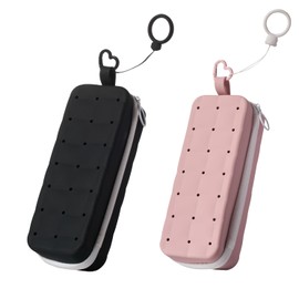 SPERO SPERA 2-Packs Swim Goggle Case for Swimming Goggles with Drain Hole Zipper Clip, Silicone Protective Cases for Swimming Goggles,Black&Pink