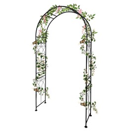 GarveeLife Metal Garden Arch, 88" H Outdoor Lawn Arbor with Stakes, Garden Arch Arbor Trellis for Climbing Plants, Roses, Vines, Wedding Archway Decor for Lawn, Patio,Party, Backyard, Black