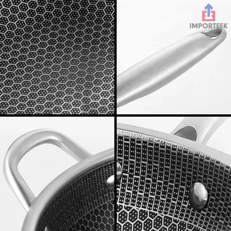 Importeek Sarten Wok Antiadherente Acero Inoxidable Induccion 32cm