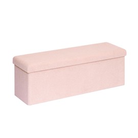 B FSOBEIIALEO Small Storage Ottoman Cube Sherpa Ottomans Foot Rest, Foldable Boucle Ottoman Bench, Faux Teddy Fur, Pink 43.3"x15"x15"
