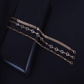 TseenYi Boho Layered Crystal Anklets Gold Anklets Arrows Sequin Ankles Bracelets Chain Beach Foot Jewelry for Women and Girls(3 Pcs)