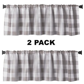 2 Pack Buffalo Check Plaid Window Valances White and Grey Farmhouse Design Window Treatment Decor Curtains Rod Pocket Valances for Kitchen/Living Room 16" x 56"