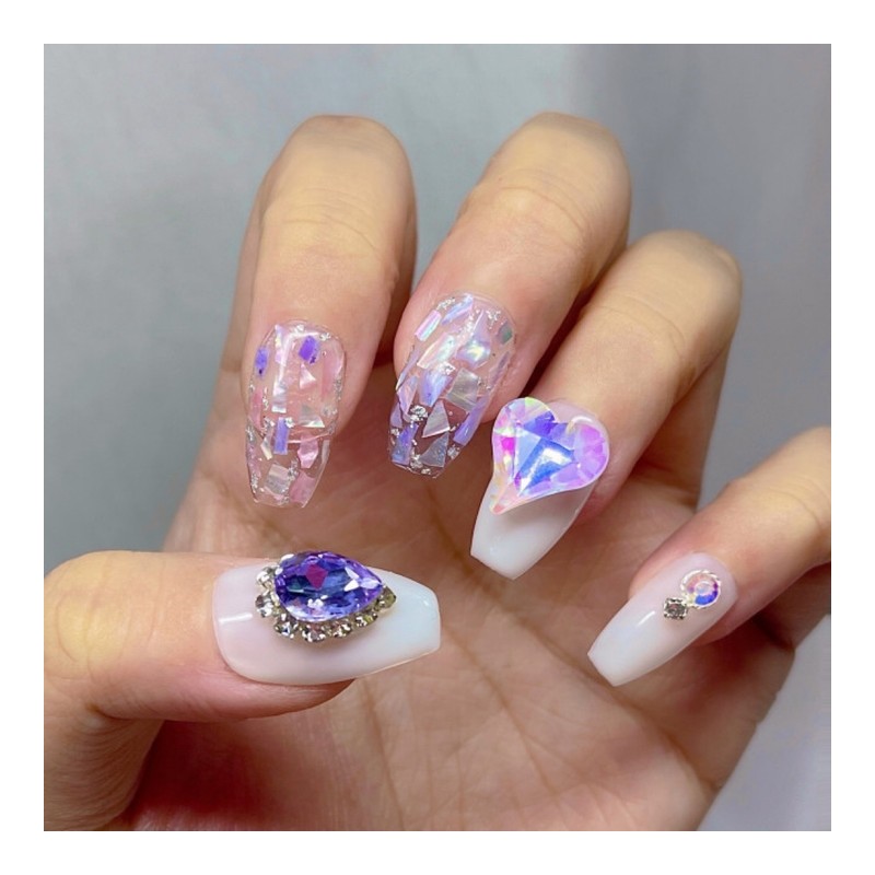 Purple ice mother-of-pearl handmade nail tips - Square / 보랏빛