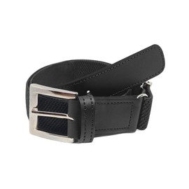 FIONCCI Men's Elastic Belt with Genuine Leather - Adjustable Size, Black/White, One size