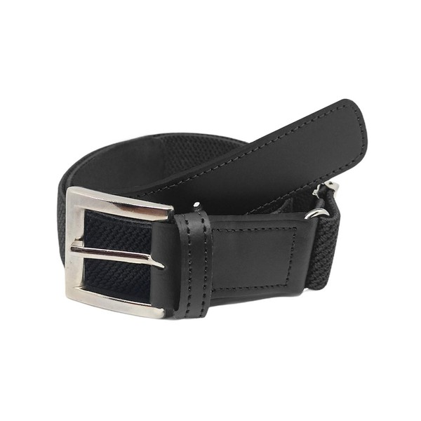 FIONCCI Men's Elastic Belt with Genuine Leather - Adjustable Size,