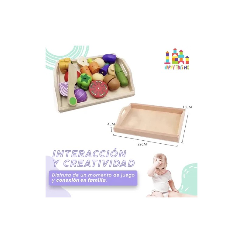 Charola De Verdura Estilo Montessori Madera Juego Didáctico