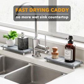 SpaceAid 2 Pack Drying Sink Caddy, Instant Dry Water Absorbing Stone Tray for Sink Organizers, Kitchen Counter Soap Dish Holder Absorbent Coaster, Bathroom Countertop Drying Rack (Gray)