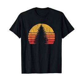 Retro Sun Minimalist Pine Tree Design - Graphic 80's T-Shirt