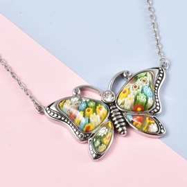 Shop LC Colorful Flower Dainty Butterfly Necklace for Women Murano Style Millefiori Glass Cute Aesthetic Beach Jewelry Friendship Gifts for Women for Friend Mom 20" Christmas Gifts