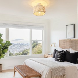 Csetuay White Bohemian Macrame Mini Chandelier, Handcrafted Ceiling Light Fixture Boho Design Cotton Rope Ceiling Lamp for Bedroom Hallway Entryway Closet Laundry Room Nursery Girl Room 3-Light