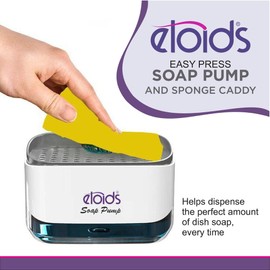 ELOIDS Soap Pump and Sponge Caddy with Cleaning Brush & Collapsible Funnel, Soap Dispenser in Kitchen, Non-Slip Base.