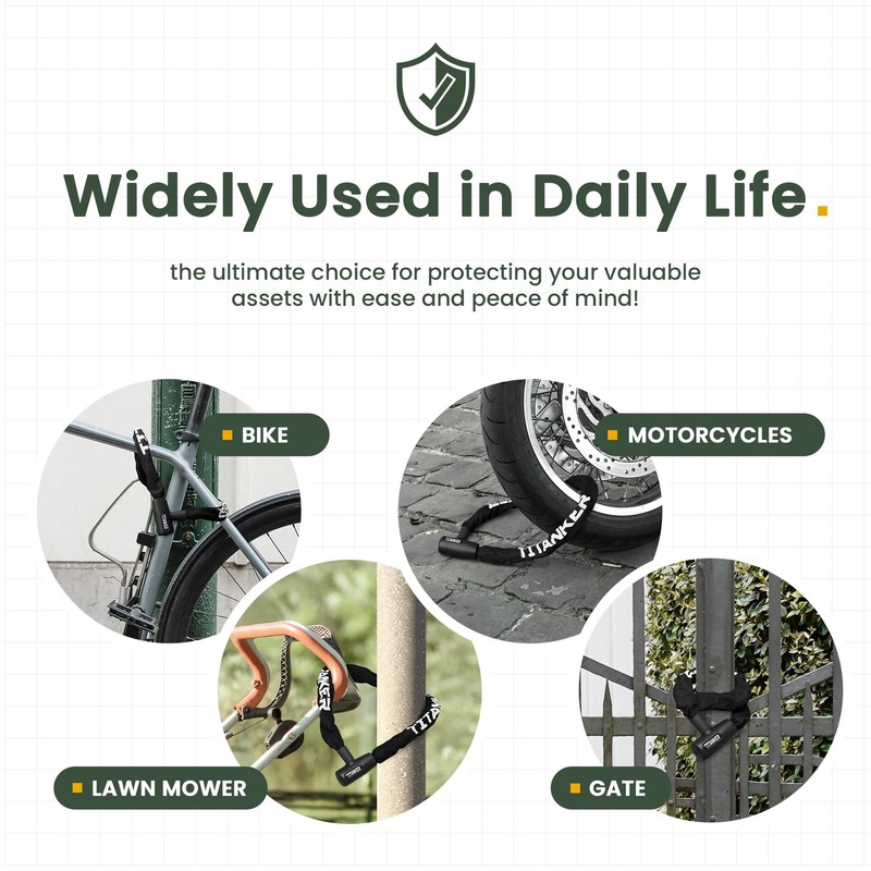 Titanker Bike Chain Lock with Key, 3.3 Feet Heavy Duty