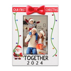 PETCEE Leather Christmas Picture Frame - Our First Christmas Picture Frame White Christmas Together 2024 Photo Frame 4x6 Nice Gift for Newlyweds Couples Family Wedding