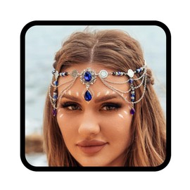 Yean Head Chain Tassel Hair Chain with Pearl Crystal Pendant Headdress Festival Rave Headpiece for Women