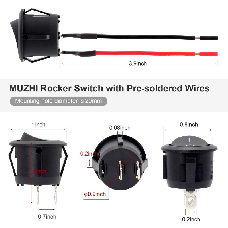 Round Rocker Switch, 6 Pcs Mini Rocker Switch, 12 Volt