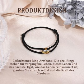 QianSiLi Three Tone Red Lucky Bracelet with Ring Bracelet for Men and Women Adjustable Stainless Steel, Plastic, No gemstone