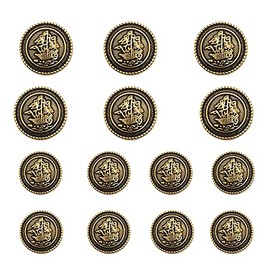 MebuZip 14 Pieces Old Gold Button Vintage Antique Metal Buttons Set 15mm 20mm for Blazers, Suits, Sport Coats, Uniform, Jackets (MBM29)