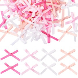 Elecrelive 100Pcs Mini Satin Ribbon Bows DIY Craft Tiny Bows Pink White Small Ribbon Bowknot Ornaments Christmas Bows for Hair Clip Gift Wrapping Bouquet Home Wedding Decoration