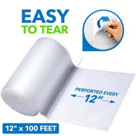 Bubble Packing Wrap | 12 inch Wide by 100 Feet Long & Perforated Every 12 inches | Roll of Small Air Bubble Cushioning Wrap for Moving, Shipping, Packing, Protecting Breakable Fragile, 3/16" Thick