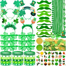 Seifar 202 Pack St. Patricks Day Accessories, Shamrock Glasses Necklaces Bracelets Headbands Mustaches Tattoos Stickers Gold Coins St. Patrick's Day Accessories Irish Decorations Supplies
