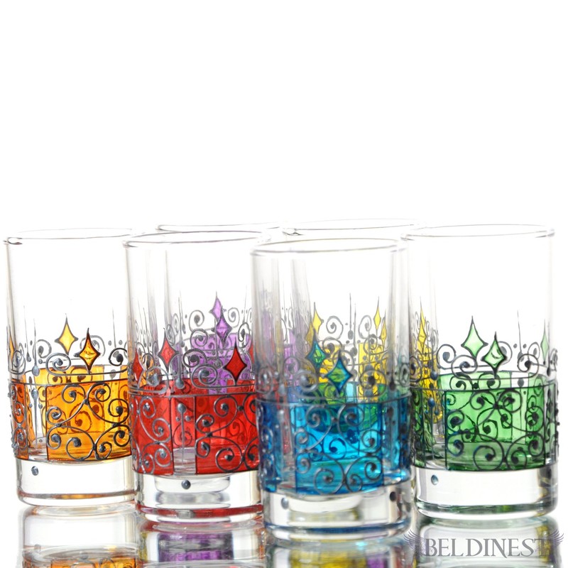 Hand Painted 6 Cups/Tea Glasses, Moorish Unique Decorative Glasses