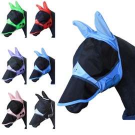 T TEKE Fine Mesh Horse Fly Mask w/Ears & Nose, UV blocking 3D Eye Visor with extra fleece cushioned forehead, Protection from Insect Pests