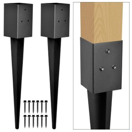 Heavy Duty Metal Fence Post Anchor Ground Spike 31.5''x4''x4'' for Fence, Mailbox, Bird Feeder, Decking, Banner, ... with The Black Powder Coating Cover on The Surface (Set 2)