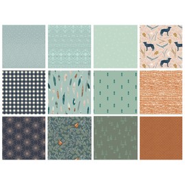 Look and Listen Curated Quilt Bundle | Navy Green Blue | Fat Quarters for Men | Outdoors Nature Theme | Various Art Gallery Fabrics (Half Yards)