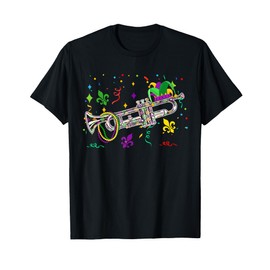Mardi Gras Trumpet Jester Hat Beads Instrument Parades T-Shirt