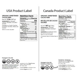 Food to Live Organic Sweet Cacao Nibs, 2 Pounds – Non-GMO, Lightly Sweetened with Coconut Sugar, Raw, Non-Irradiated, Vegan, Kosher, Bulk, Great for Snacking, Baking & Smoothies. High in Antioxidants