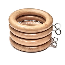 Wooden Curtain Rings 45mm with Screw Eye Natural Wood Drapery Curtain Rings Rod Hanging Sliding Eyelet for 42mm Poles - Pack of 18 Rings.