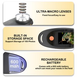 KeFvoer Handheld Digital Microscope with 2.0 Inch IPS Color Screen, Portable Magnifying Glass for Kids, 500x Magnification, 8 Adjustable 3-Level LED Lights, USB Compatible with PC Windows and Mac OS