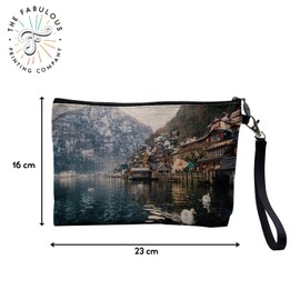 Leinentasche – Stadt am Fuße der Gletscher im Salzkammergut Österreich – Kosmetiktasche aus Leinen in Leinenoptik – Münzfach – 15 x 10 cm, leinen, 23.5 x 15 cm, Kosmetiktasche