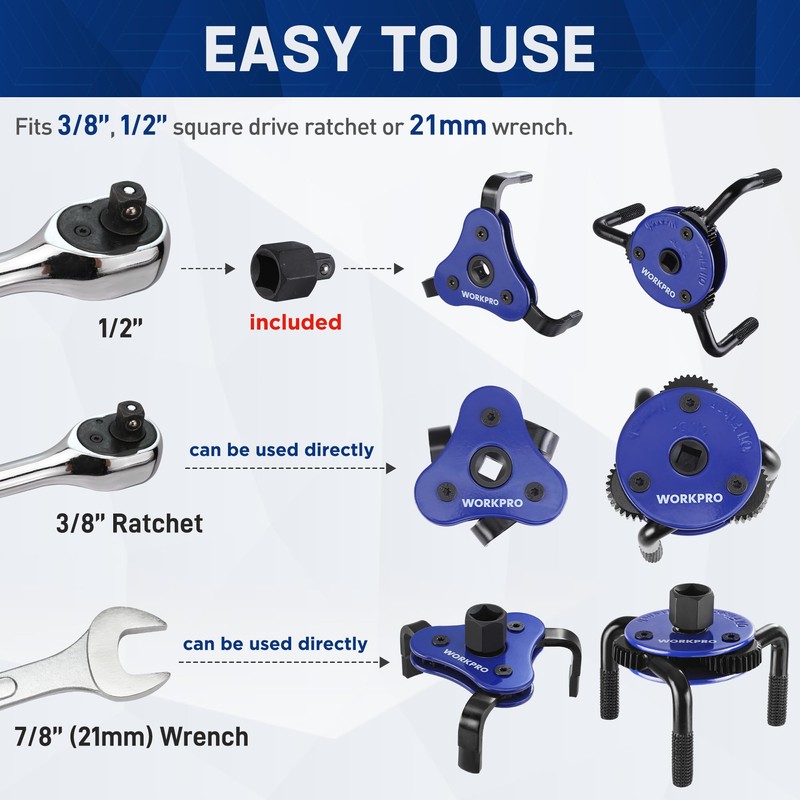 WORKPRO Universal Oil Filter Wrench & Removal Tool, Adjustable Oil