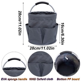 Foldable Universal Cleaning Caddy, 28 x 28 cm, Freestanding Tool Basket, Cleaning Caddy, Tool Basket Bag with 6 Outer Pockets, for Indoor and Outdoor Use, Garden, Bathroom, Camping (Dark Grey)