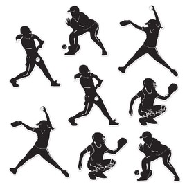 Beistle 8Piece Softball Silhouettes, 9" - 12.5", , Black/White