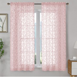 OWENIE Leyna - Cortinas transparentes de 2 paneles de color rosa rubor de 63 pulgadas de longitud para recámara, cortina de ventana suave y ligera con clip jacquard para sala de estar, bolsillos